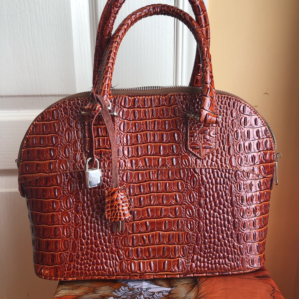 Stauer Croc-Embossed Rust Brown Dome Satchel